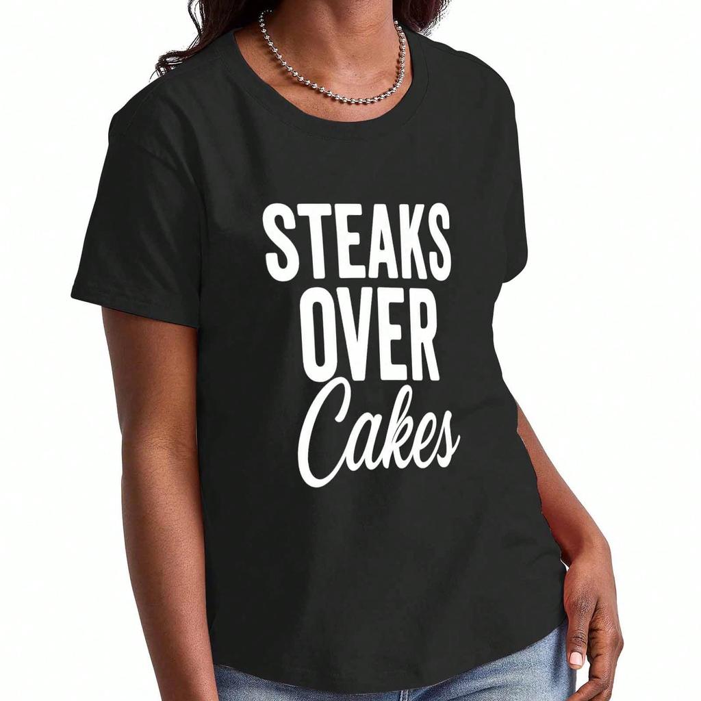 Steak And Tacos Ladies' Cotton T Shirt, Premium Cotton Graphic, Durable, Casual & Fashionable, I Like Mine Well Done, Foodie Tee, Perfect For Everyday