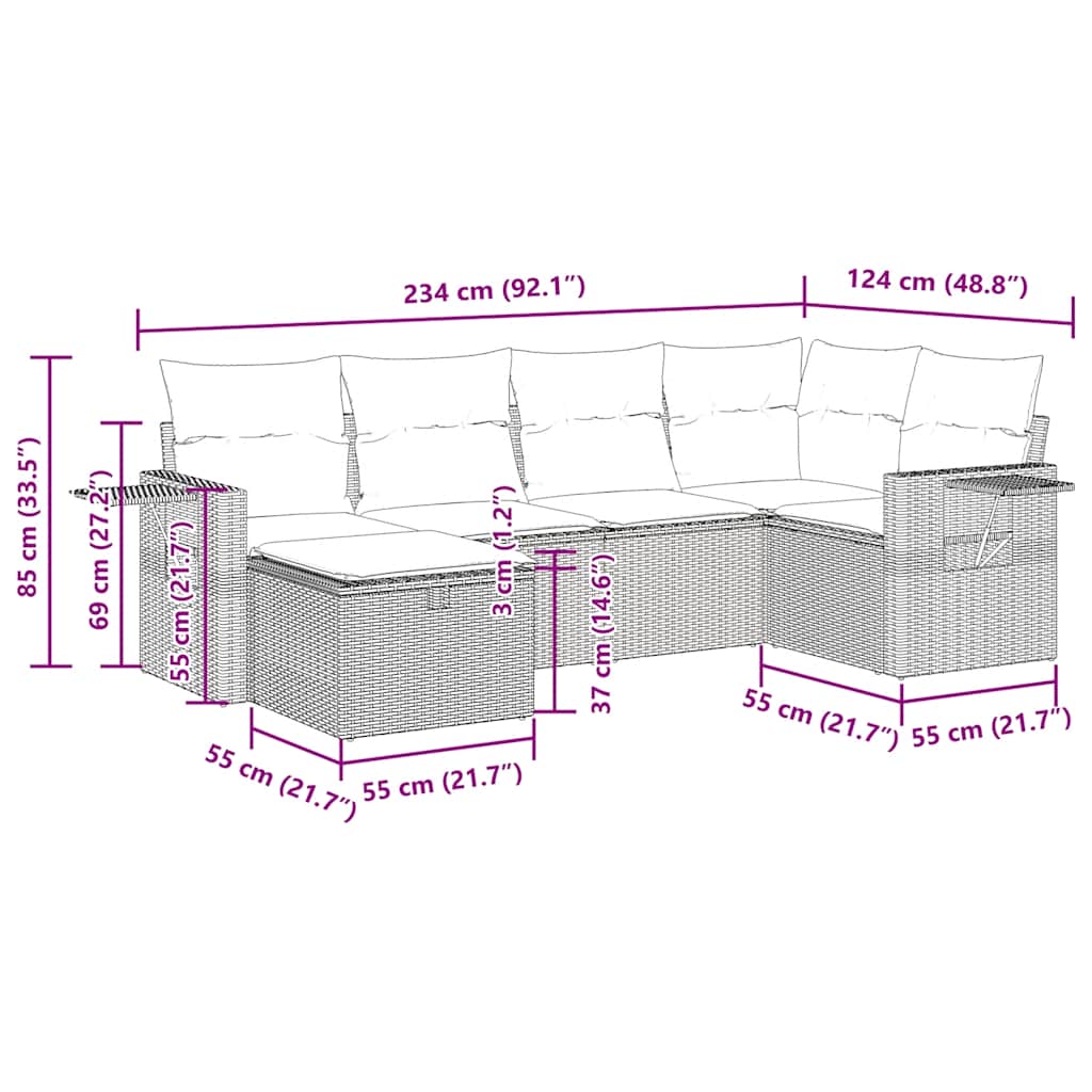vidaXL 6 Piece Garden Sofa Set with Cushions Black Poly Rattan