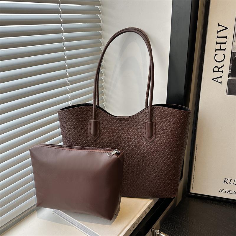 

Простая текстурная сумка-тоут большой вместимости, сумка для мамы и ребенка, ретро однотонная портативная сумка через плечо, трендовая универсальная сумка под мышкой для женщин