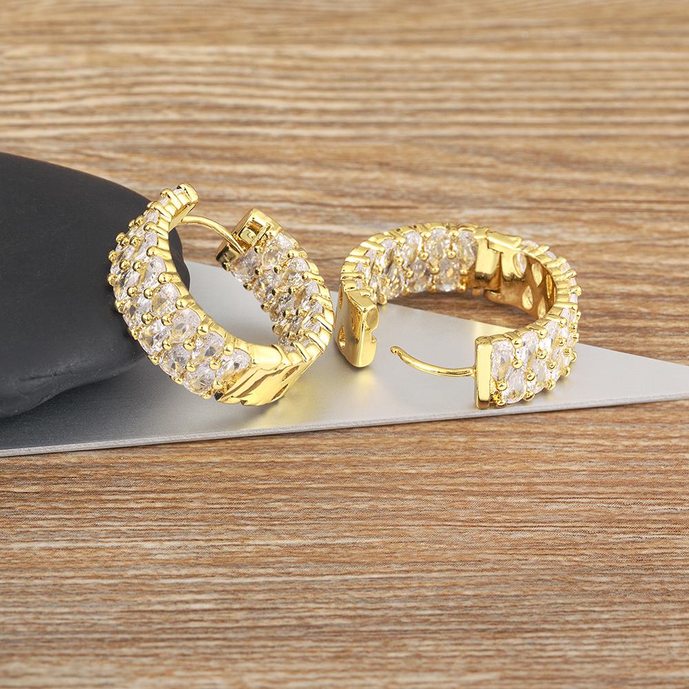 Nidin Top Quality New Fashion Gold Plated Gold/Silver Color Earrings CZ Zircon Ear Hoops Women Round Piercing Aesthetic Jewelry