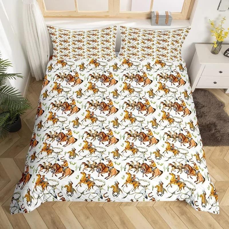 Western Cowboy Duvet Cover Set Single King Wild West Themed Cowboy Bedding Set Microfiber Rodeo Cowboy