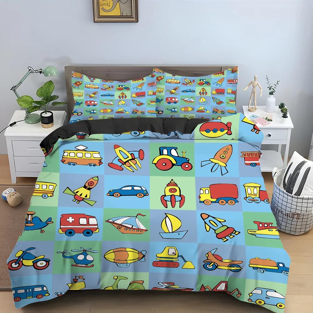 Tractor Truck Duvet Cover For Boys Kids Car Excavating Machinery Farm Vehicle Tool Quilt Cover Polyester For Bedroom Decorations