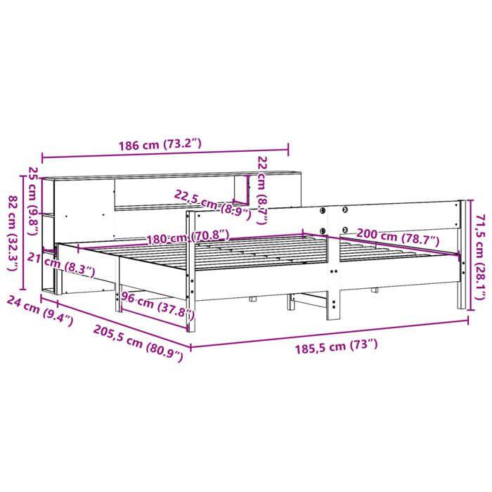 VidaXL Lit bibliothèque sans matelas 180x200 cm bois massif de pin 3322939