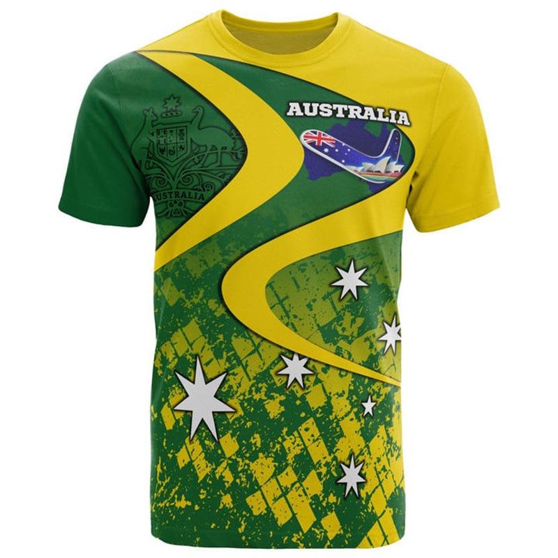 Australia's National Emblem Pattern 3D Digital Printing Cross-border New Men's Casual Short-sleeved T-shirt Factory Direct Sales