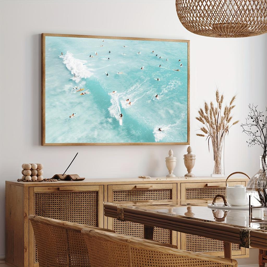 1pc Dynamic Aerial Surfers Canvas Wall Art - Frameless, Minimalist Beach & Ocean Scene Print for Living Room, Bedroom, Dorm | Mo