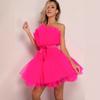 2022 Europe and the United States Cross-border  Tube Top Model Mesh Temperament Bow Skirt Dress Wish Woman