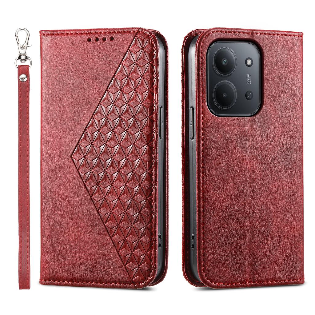 For Xiaomi Redmi 15C 4G (Global) (171mm)/Poco C85 4G Case Calf Texture PU Leather Wallet Phone Cover with Wrist Strap