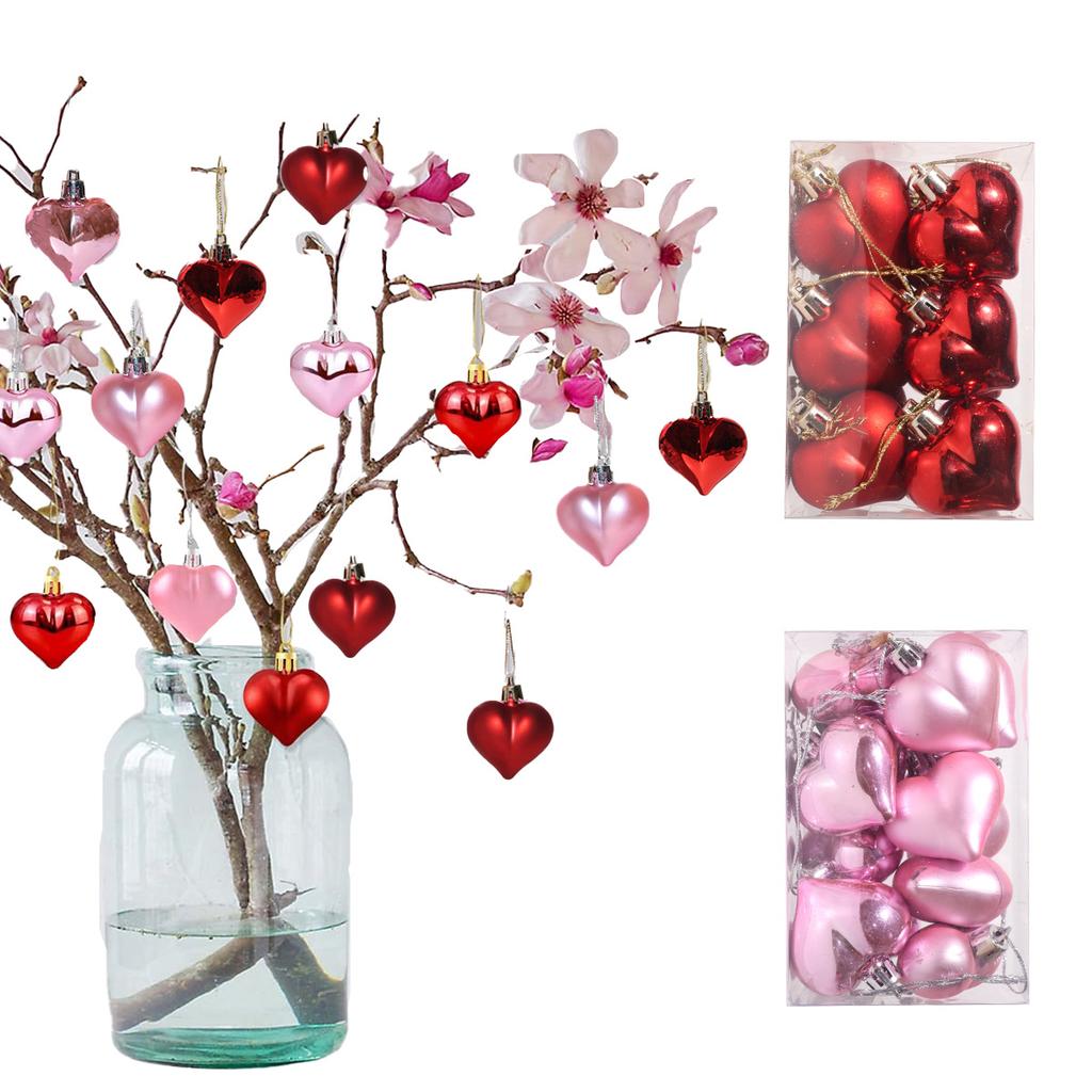 12 Stück Weihnachtskugeln Anhänger Kunststoff Herzförmiger Schmuck Weihnachtsbaumschmuck DIY Heimdekorationszubehör Neujahrsparty Geschenk