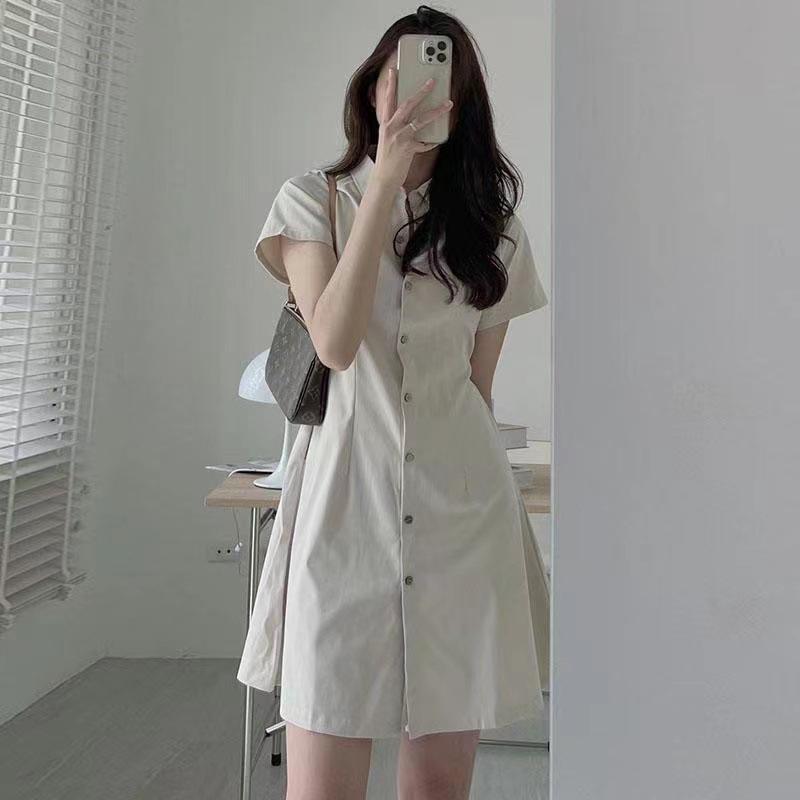 Korean Chic Lapel Slim Fit Short-Sleeve Dress