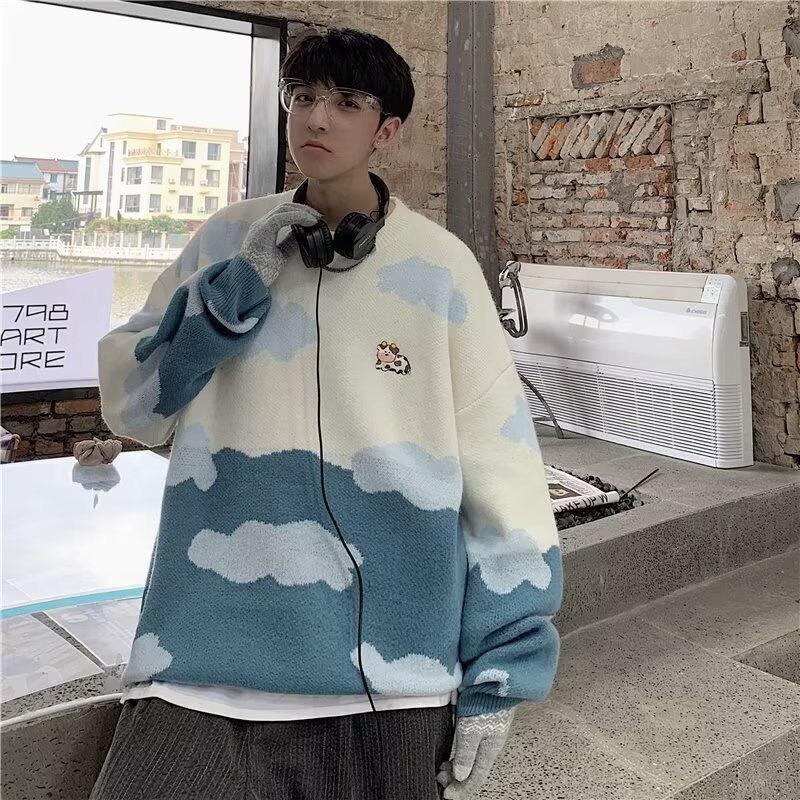 Unisex Retro Style Cartoon Cloud Sweater - Cozy and Loose Knitwear for Spring and Autumn