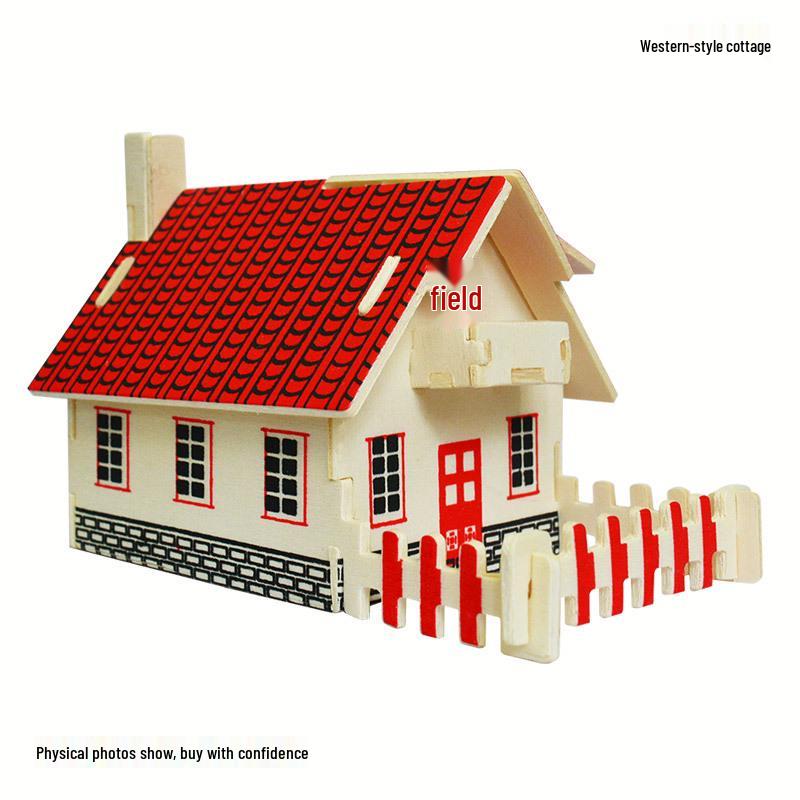 3D Wooden House Puzzle: DIY Educational Toy for Children