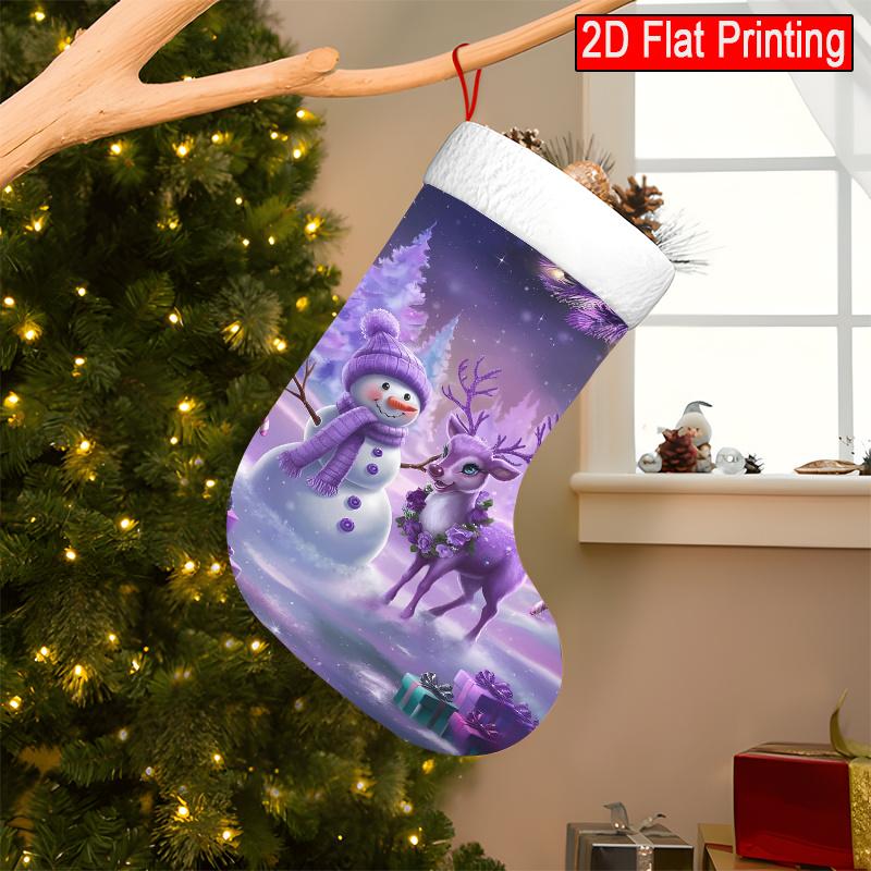 Christmas Decoration Fireplace Hanging Stocking 1pc Purple Snowman & Reindeer Christmas Decoration with Santa