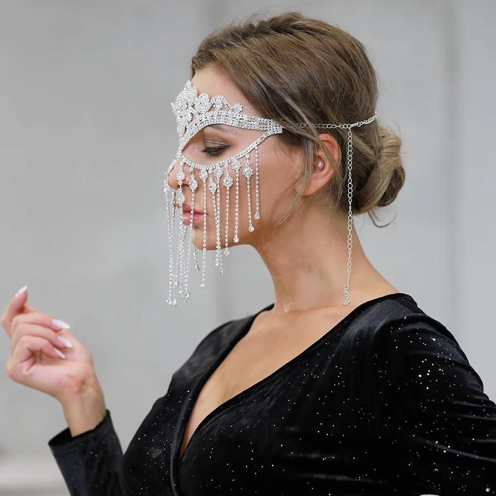 Retro Face Chain Luxury Veil Mask Bohemian Style Tassel Mask for Women
