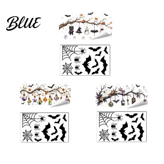 Thickened PVC Halloween Graphics 2 Sheets Window Stickers Bat Spider Web Static Cling Decals Dark Style Haunted House Decor Ghost Pumpkin Waterproof