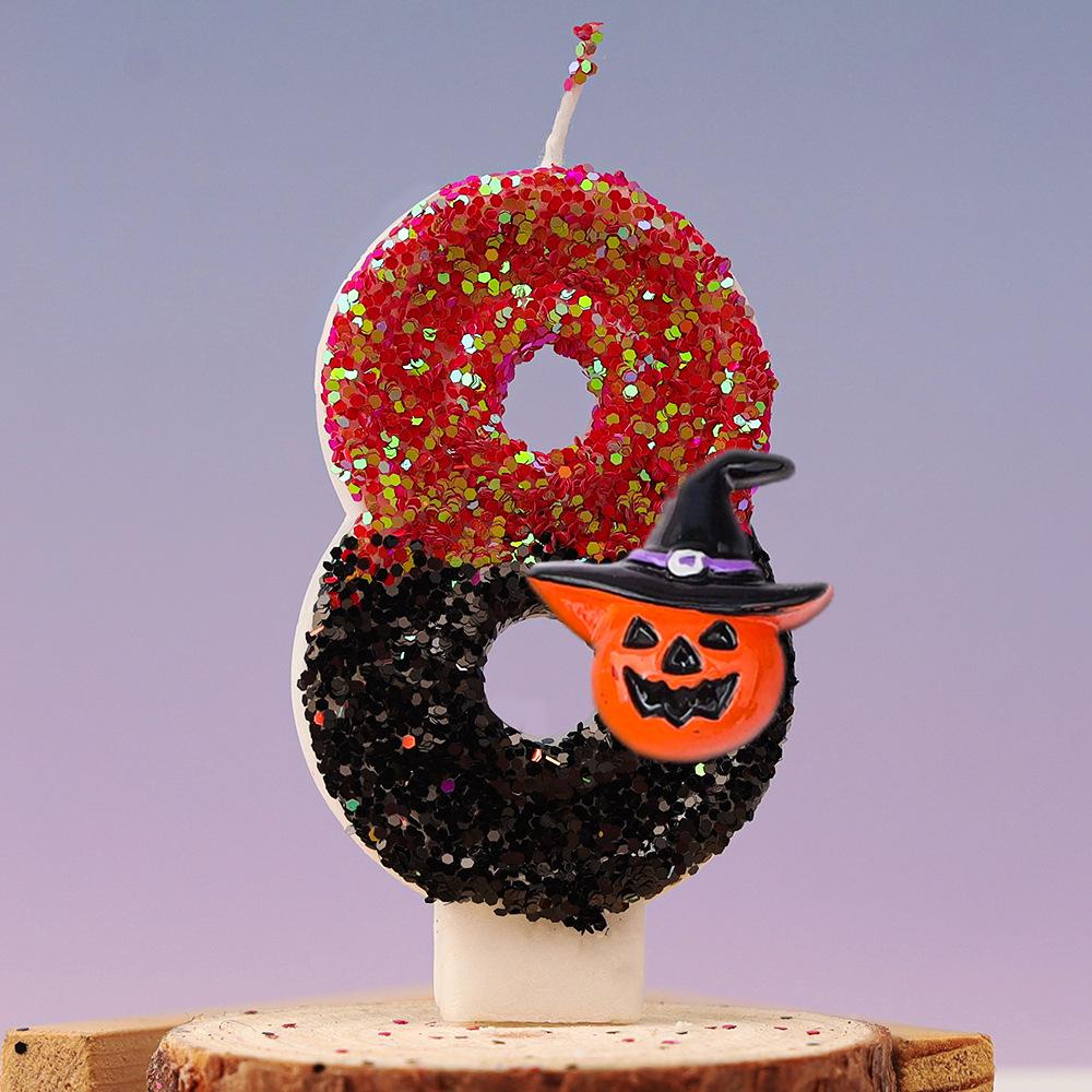 Halloween Birthday Candles for Halloween Theme Party Decor Black Hat Glitter Birthday Number Candle for Kids