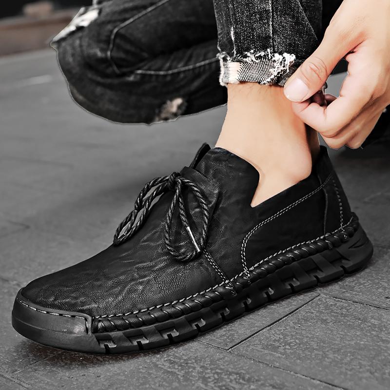 Fashion New Brand Leather Men Spring Casual Shoes Lace Up Business Casual Shoes Handmade Leather Soft Men Designe Outdoor Sneakers Shoes