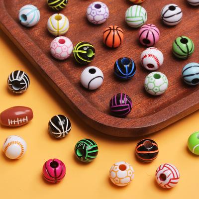 Braccialetti di alta qualità 15,5 mm Forniture per la creazione di gioielli 5 pezzi Perline sciolte Pallone da calcio Pallacanestro Football Perline Ciondoli Rotondi con foro Acrilico 11 mm
