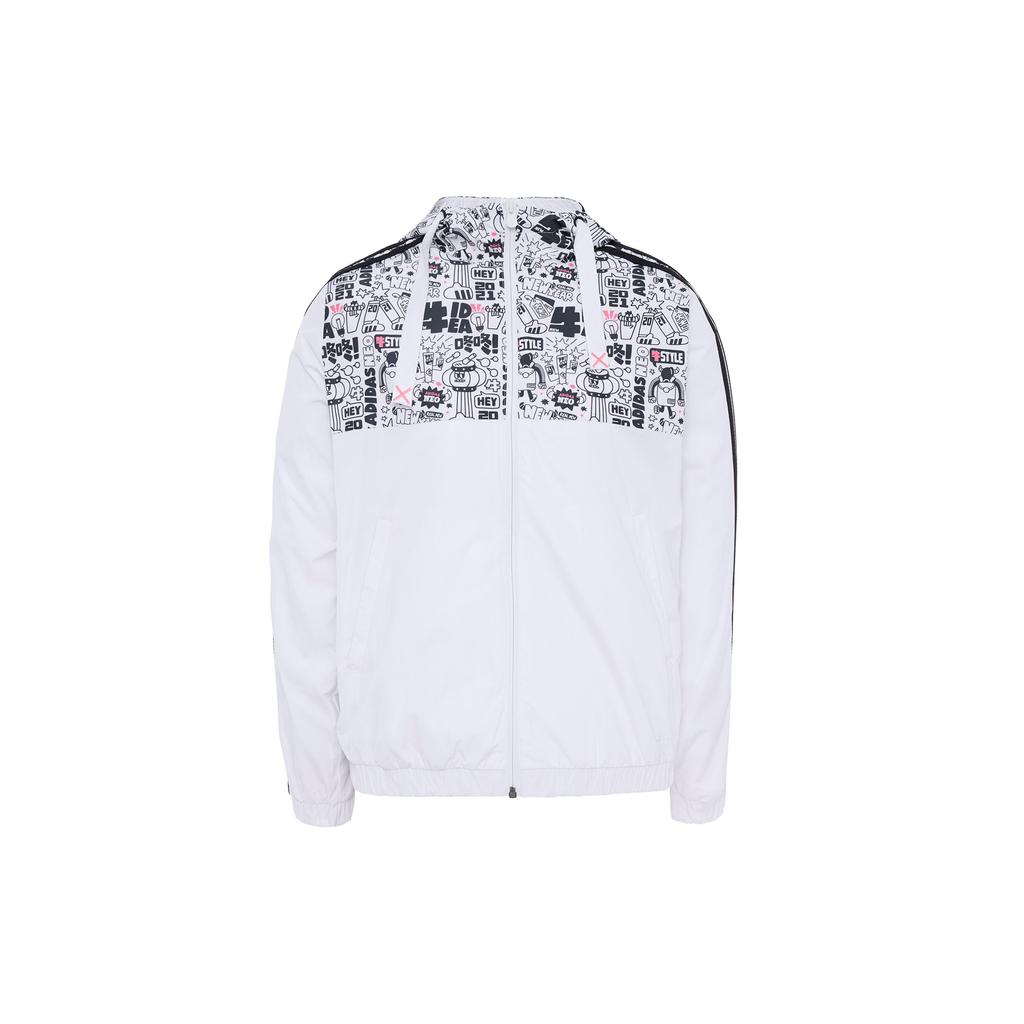 Adidas Neo Lunar New Year Collection Printed Pattern Hooded Regular Sleeve Vintage Sports Loose Stand Collar Jacket Women Jacket White GR0461