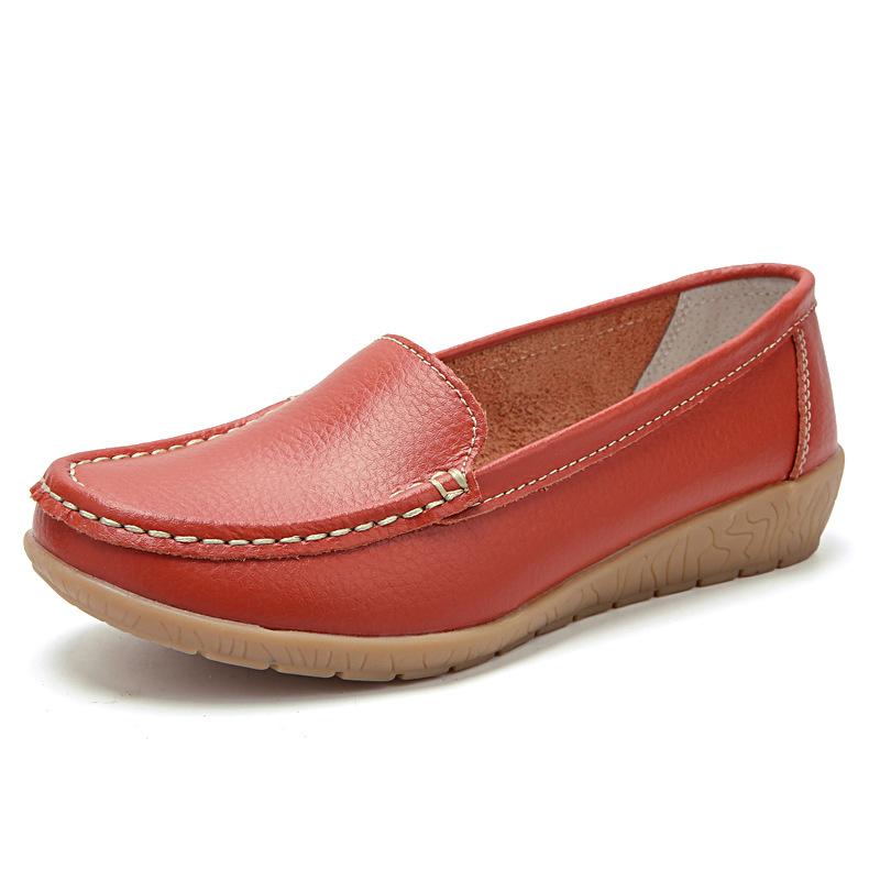 Large Size Women's Shoes Four Season Flat Single Shoes Genuine Leather Beans Shoes Middle-aged and Elderly Soft Sole Mother's Shoes