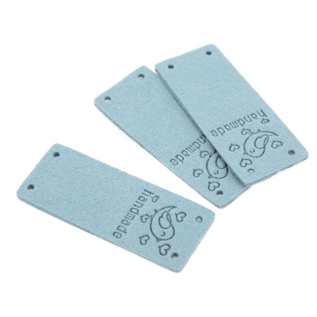 100Pcs PU Leather Label Bird Color HandMade Soft 4 Holes Useful DIY Accessories for Wallet Hat(Blue