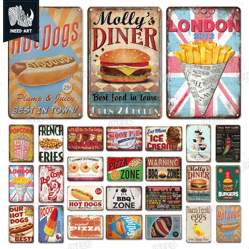 INEED Vintage Decor Fast Food Breakfast Lunch Tin Sign Wall Posters Metal Sign Art Plate Kitchen Decorative Plaque Metal Decor