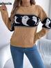 Autumn  Halloween Theme Ghost Color Block Long Sleeve Crewneck Sweater Women's  Clothing
