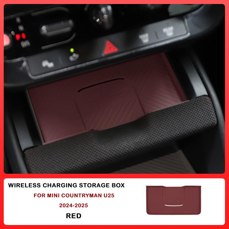 For Mini Cooper U25 Countryman Car Dashboard Storage Box Central Control Storage Wireless Charging Silicone Pad Auto Accessories