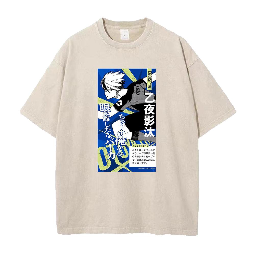 Hot Anime BLUE LOCK Eita Otoya Graphic Washed T-shirt Men Cotton Oversized Tshirts Street Tee Harajuku Male Vintage T Shirt