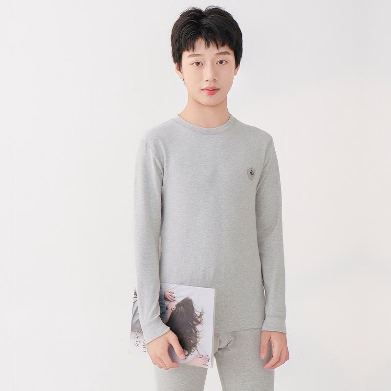 Warmes Samt-Unterwäsche-Set mit Stehkragen für Jungen und Mädchen - Herbst/Winter Oberteil und Hose für Mittel- und Oberstufenschüler 110cm licht grau