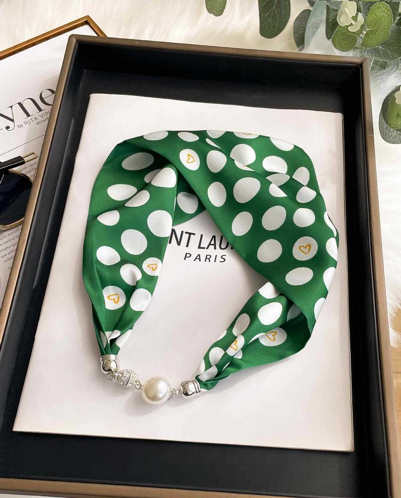 Magnetic Buckle Silk Scarf Headband Internet Celebrity New Magnetic Buckle Bracelet Small Long Women's Summer Casual Necklace Diamond Neck Band