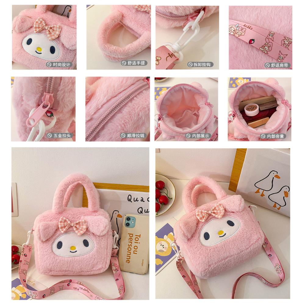 Anime Sanrio Kuromi Handbag My Melody Cinnamoroll Plush Cosmetic Bag KT Cat Travel Storage Bag Women Birthday Christmas Gifts