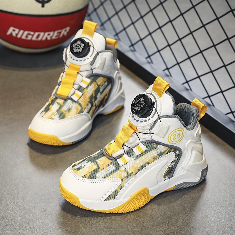 Breathable Mesh Children's Basketball Shoes Boys 2025 Summer New Girls Non-slip Rotating Button Sports Shoes Foreign Trade