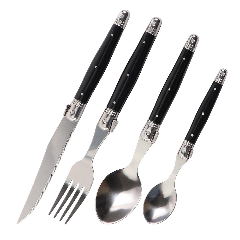 Jaswehome 4 st Rostfritt Stål Bestick Laguiole Bestickset Vassa Biffknivar Gafflar Soppskedar Teskedar Köksmiddagsservis
