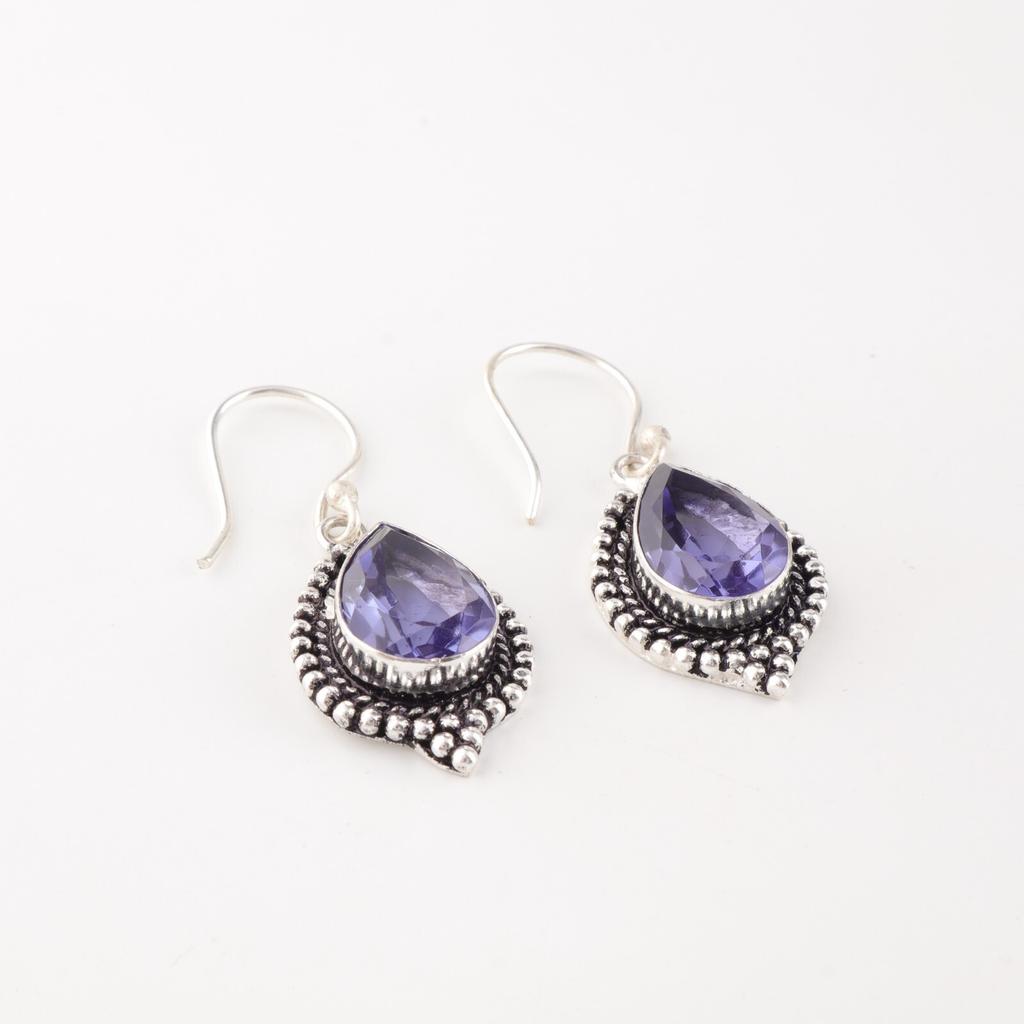 Iolite Gemstone Earrings 925 Sterling Silver Handcrafted Jewelry Gift For Mother EE-164-6