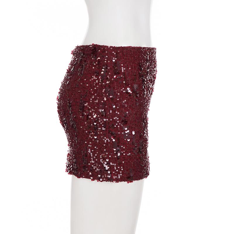 Shiguang Fashion Sequined Hip-Hugging Low-Waist Short Skirt for Women - European & American Nightclub Style