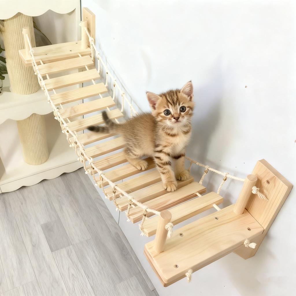 Katzenmöbel Massivholz Hängebrücke Wandmontage Sisal Katzenkletterleiter Stufen für Katzen zur Bewegung und zum Spielen