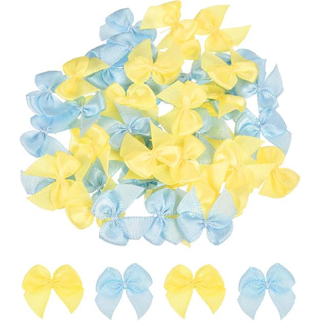 MECCANIXITY 50Pcs Mini Ribbon Bow 1" Mini Fabric Satin Ribbon Flower Bows for Craft DIY Sewing Wedding Birthday Party Pink & Blue