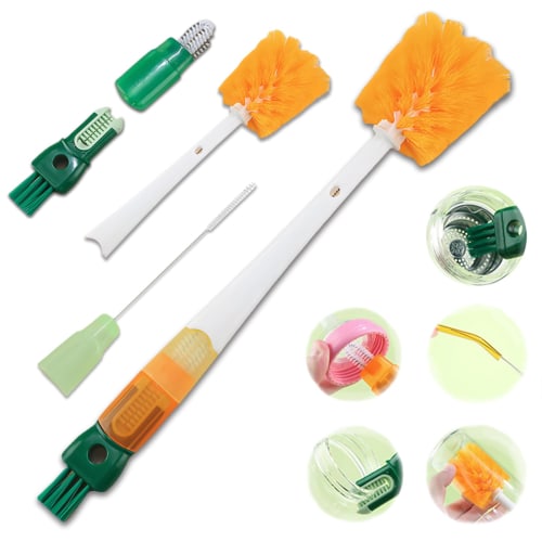 Bornoon 5-in-1 Bottle Brush with Long Handle for Cleaning Water Bottles, Includes Straw Brush, Compatible with Deep Bottles, Baby Bottles, and Insulat