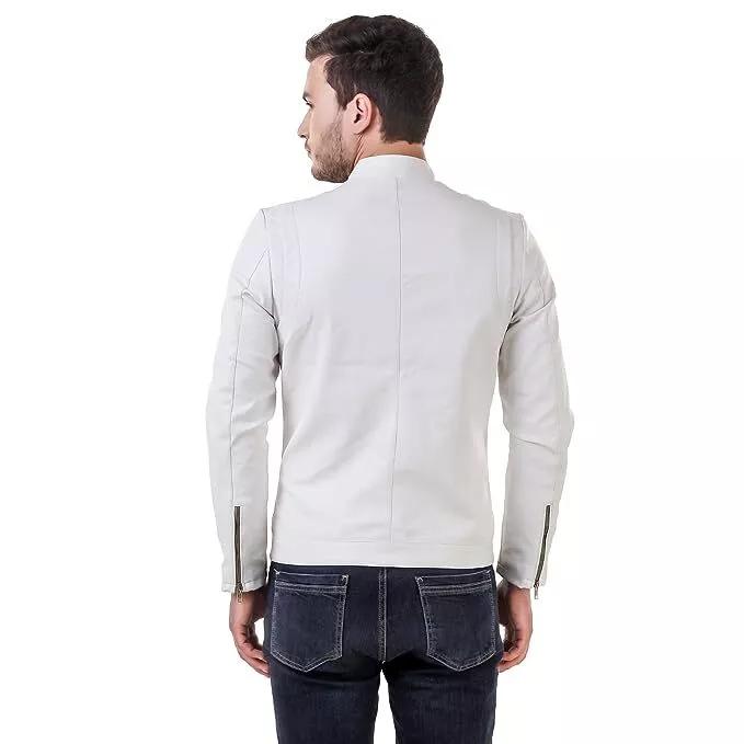 AL KHALID Men's NEW Arrival 100% Genuine Lambskin Classy White Biker Zip Up Leather Jacket