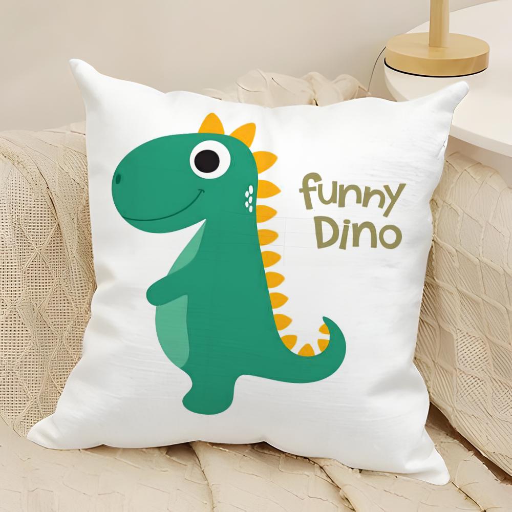 Cute Jurassic Dinosaur Pillow Case Natural Linen Double-Sided Printing Sofa Home Decor Cushion Cover