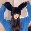 Women's Plush Rabbit Long Ear Solid Color Lei Feng Hat Autumn Winter Cute Warm Beanie Korean Style Face Slimming Hat