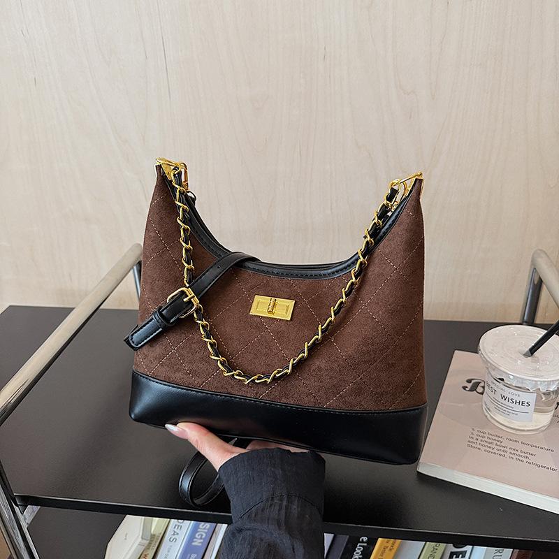 Vintage niche suede rhombus chain underarm bag 2025 women's autumn new shoulder bag popular messenger bag