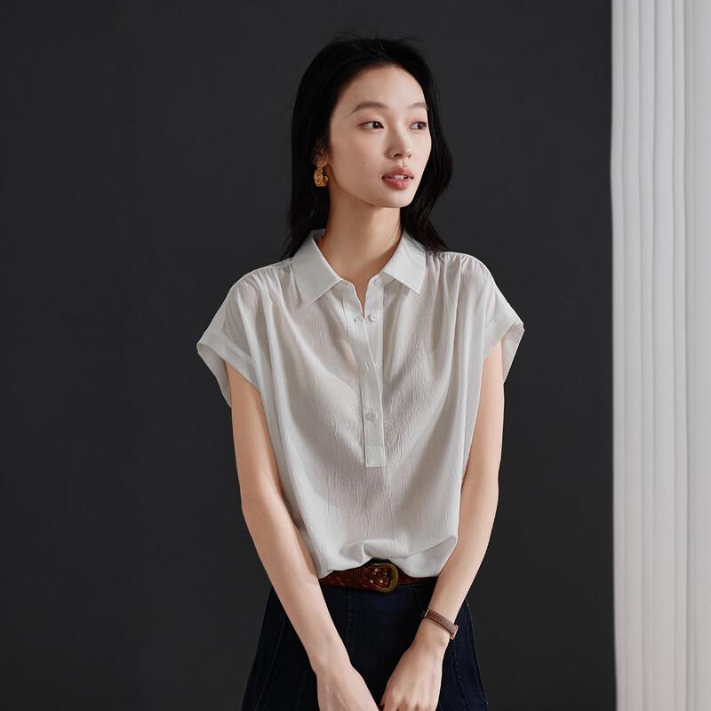 SOFSIL Women's Summer Commuter Solid Lapel Short Sleeve Shirt