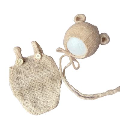 Conjunto de malha para bebé com gorro de orelhas de urso e para fotografia de recém-nascido cinzento [loja da NANA], macacão, sessões, bege, branco, (Castanho)