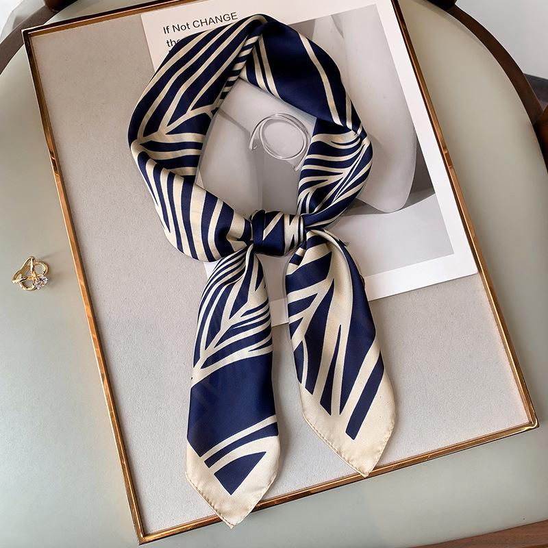 Korean Spring and Autumn New Decorative Small Scarf Women's Striped Scarf Fashion Temperament Square Scarf Decorative Hairband Tie Scarf