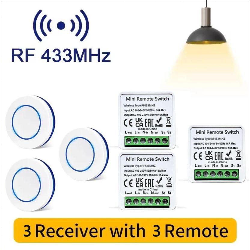 Interrupteur Intelligent 16A Contrôleur Relais RF 433MHz Télécommande Sans Fil Mini Bouton Rond Interrupteur Mural à Panneau pour Appareils DIY Maison Intelligente