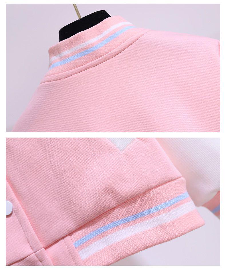 Girls' Stylish Baseball Jacket - Thick, Warm Velvet for Spring & Autumn