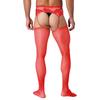 Mens Crotchless Pantyhose Floral Lace Patchwork Design Cutout Leggings One Piece Garter Stockings