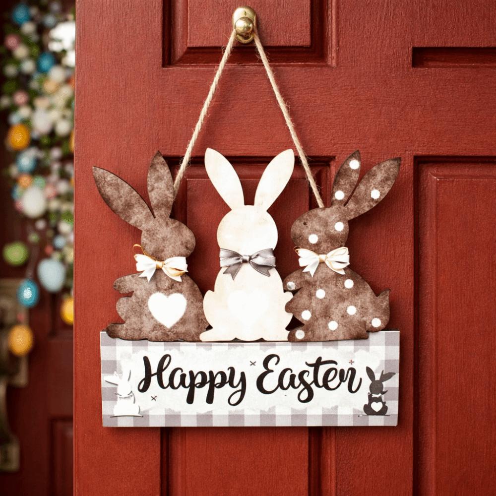 Colorful Easter Door Hanging Decor Reusable Rabbit Door Hanging Wooden Sign Plaque Photo Props