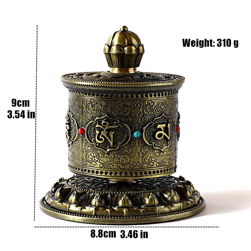 Tibetan Handicraft Prayer Wheel Alloy Buddha Engraved Scripture Prayer Wheels Collectibles Gift Car Indoor Desktop Decorative